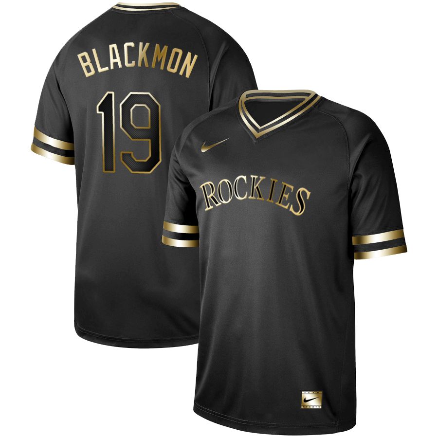 Men Colorado Rockies #19 Blackmon Nike Black Gold MLB Jerseys